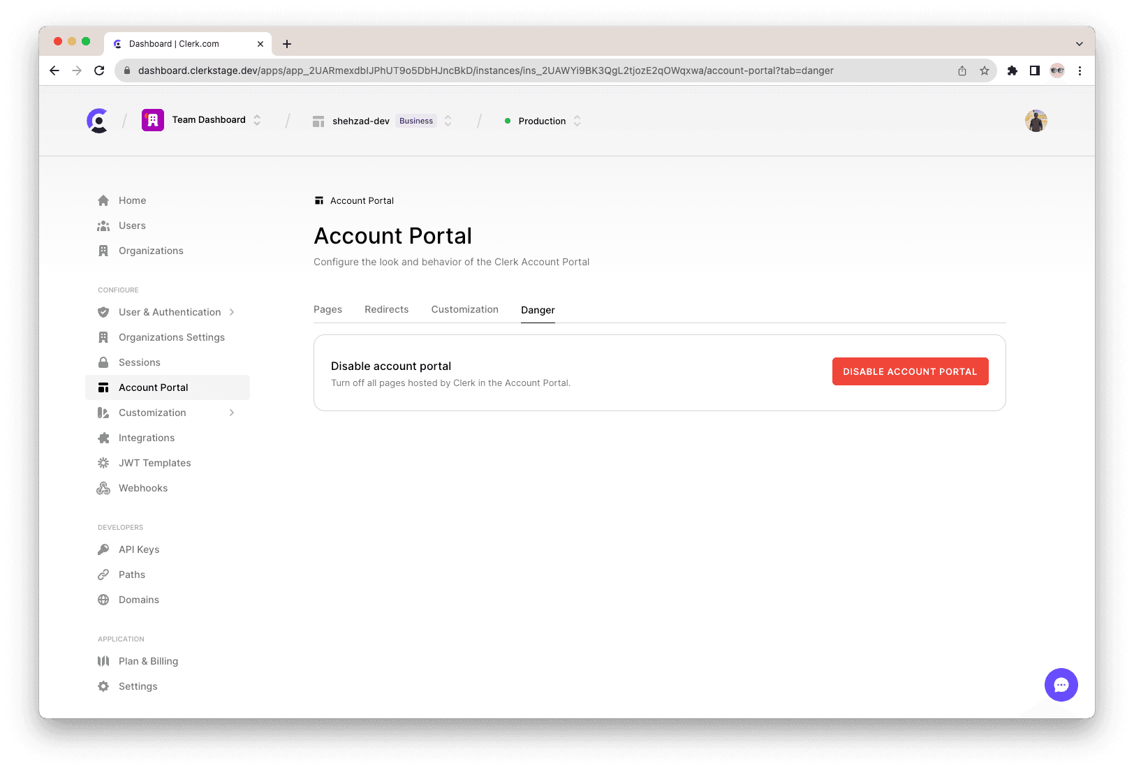 Disable the Account Portal