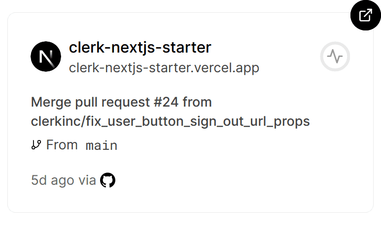 A card for the "clerk-nextjs-starter" project on our Vercel dashboard